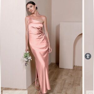 Revelry Satin Bridesmaid One Shoulder Dress Blushing Bride